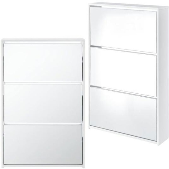 Meuble a chaussure rangement porte chaussures pour 9 paires de chaussures 3 surfaces de stockages mdf miroir 102,5 x 63