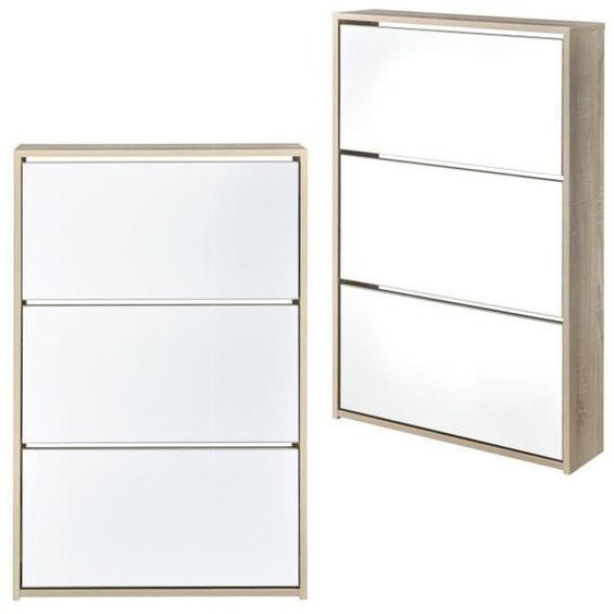 Meuble a chaussure rangement porte chaussures pour 9 pairs de chaussures 3 surfaces de stockages MDF miroir 102,5 x 63 x