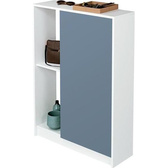 Meuble à chaussures 1 porte coloris blanc brillant - bleu - Hauteur 110 x Longueur 80 x Profondeur 25 cm