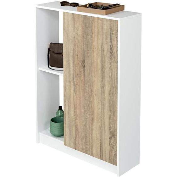 Meuble à chaussures 1 porte coloris blanc brillant-cambrian - Hauteur 110 x Longueur 80 x Profondeur 25 cm