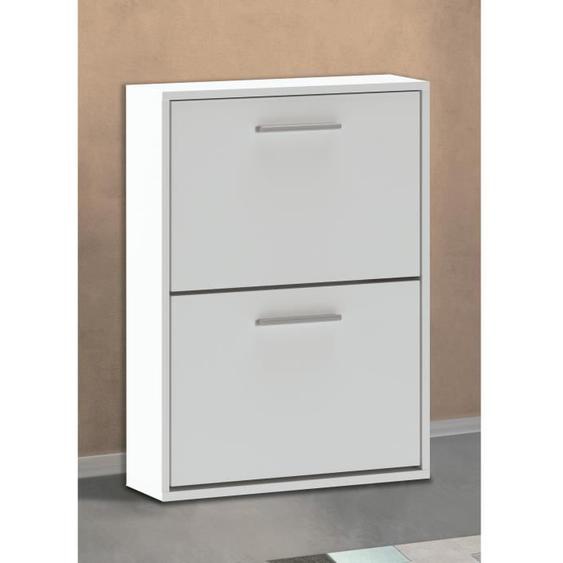 Meuble à chaussures 2 portes coloris blanc - Longueur 54 x profondeur 18 x hauteur 73 cm