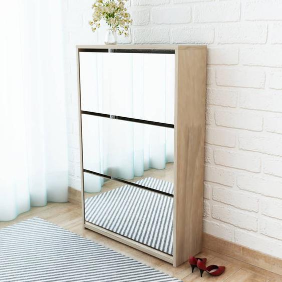 Meuble à chaussures 3 étagères Miroir 63x17x102,5 cm Chêne