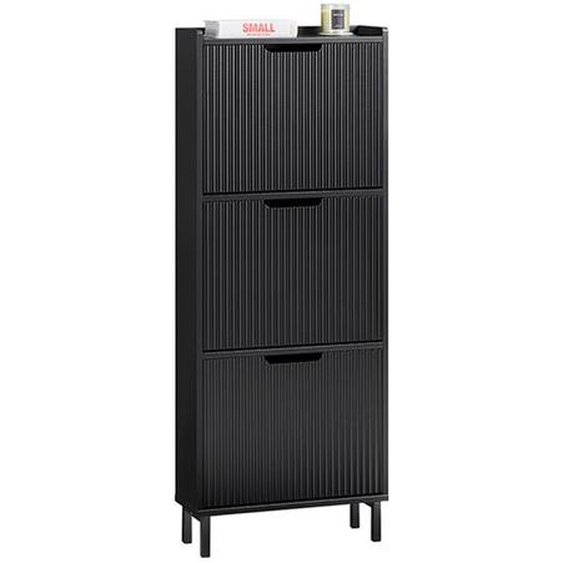 Meuble à Chaussures 3 Portes abattantes FSR177-H-SCH SoBuy - 50 x 19 x 130 cm - Noir
