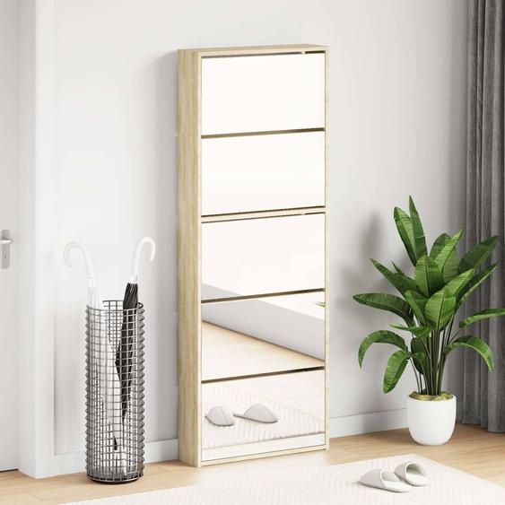 Meuble à chaussures 5 étagères et miroir 63x17x169,5 cm Chêne