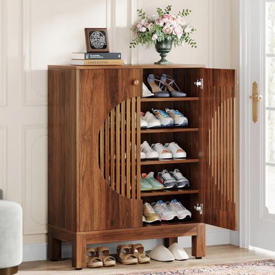 Tribesigns - Meuble à Chaussures à 5 Niveaux avec Portes Rondes à persiennes, 20 Paires darmoires de Rangement à Chaussures de Ferme avec étagères