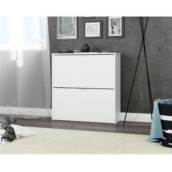 Meuble à chaussures à deux portes avec abattant - DMORA - Blanc - Contemporain - Design