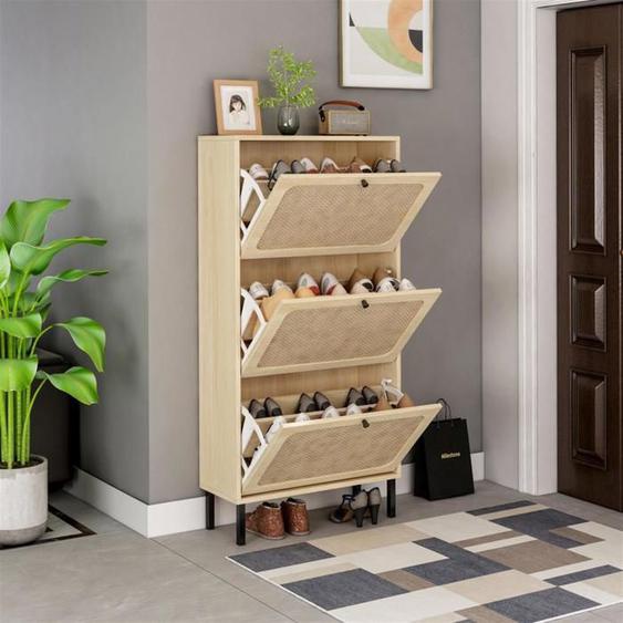 Meuble à chaussures à trois portes avec portes dune seule pièce et pieds dappui indépendants, librement amovibles,Marron