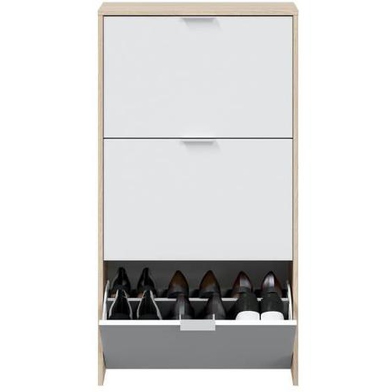 Meuble à chaussures avec 3 portes, capacité 18 paires - Blanc et chêne - MC81011 - Bois naturel - Terre de Nuit