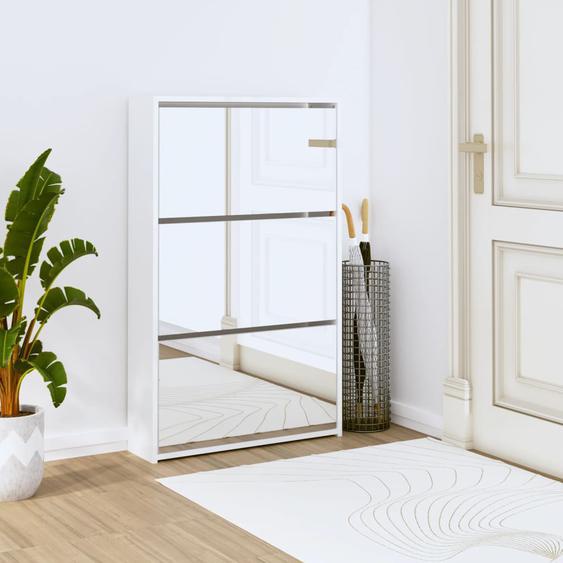 Meuble à chaussures avec miroir 3 couches Blanc brillant 63 x 17 x 102,5 cm