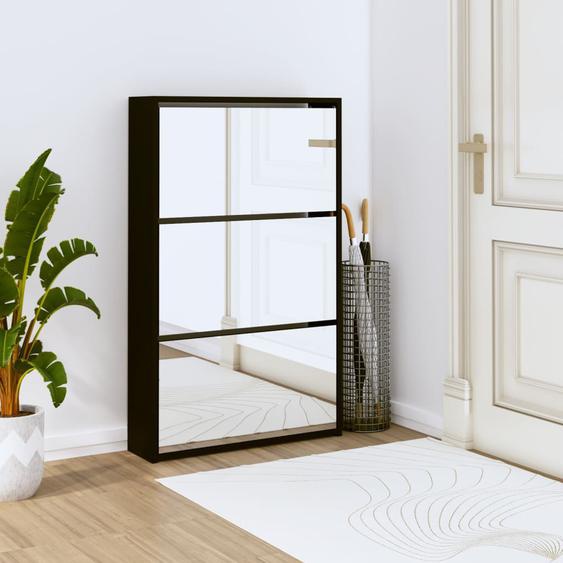 Meuble à chaussures avec miroir 3 niveaux Noir 63 x 17 x 102,5 cm
