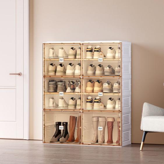 Meuble à chaussures avec porte et étagères, boîte à chaussures de type armoire, en polypropylène, blanc et marron-HAUSS SPOLE
