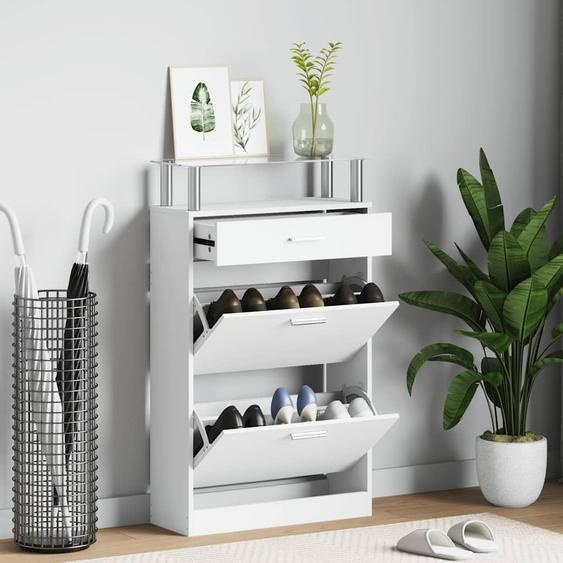 Meuble à chaussures avec tiroir et plateau en verre Bois Blanc