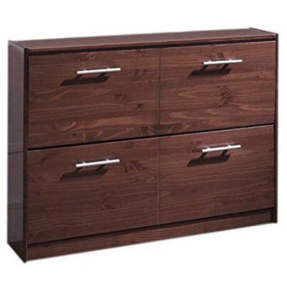 Meuble à chaussures, commode à chaussures en pin massif coloris noyer - Longueur 110  x Profondeur  23 x Hauteur 80 cm