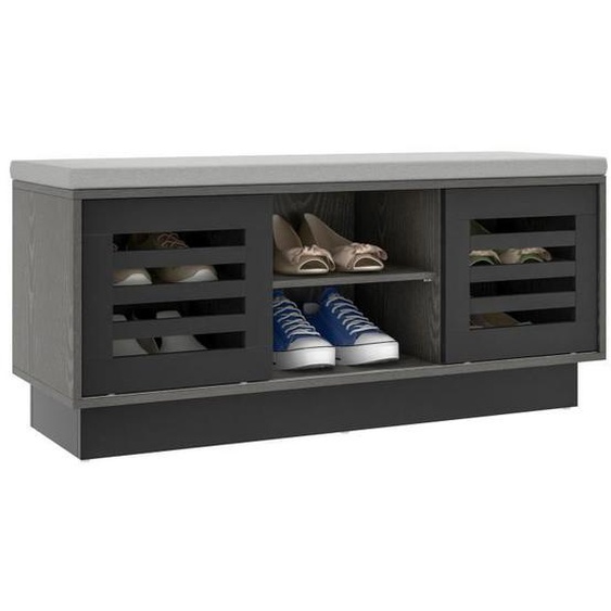 Meuble à Chaussures COSTWAY 6 Compartiments, 3 Etagères Réglables, Portes Coulissantes, Coussins en Mousse Souple Gris