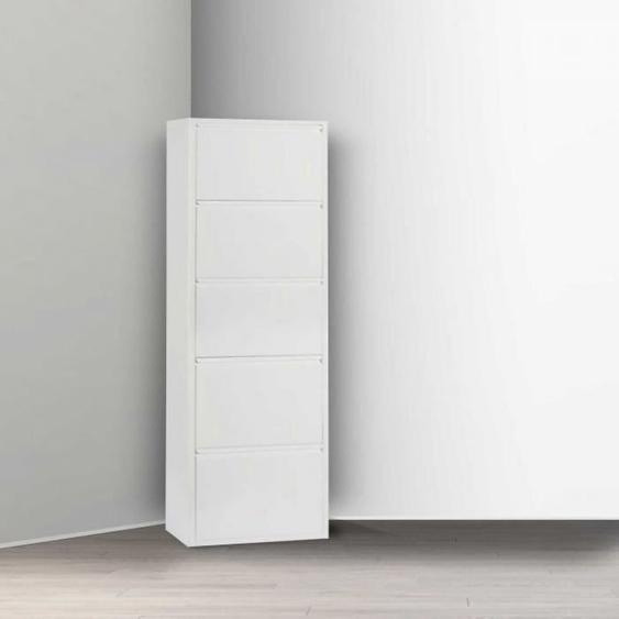 Meuble à chaussures en métal avec cinq portes abattantes - DMORA - Blanc - 50 x 169 x 15 cm