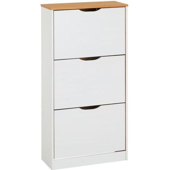 Meuble à chaussures en pin BASIL - IDIMEX - 3 abattants - Blanc et brun