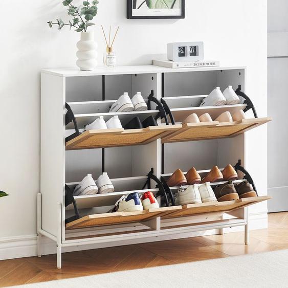 Meuble à chaussures - LUNSY - 4 portes abattantes 4 étagères réglables, 100×86×22 cm