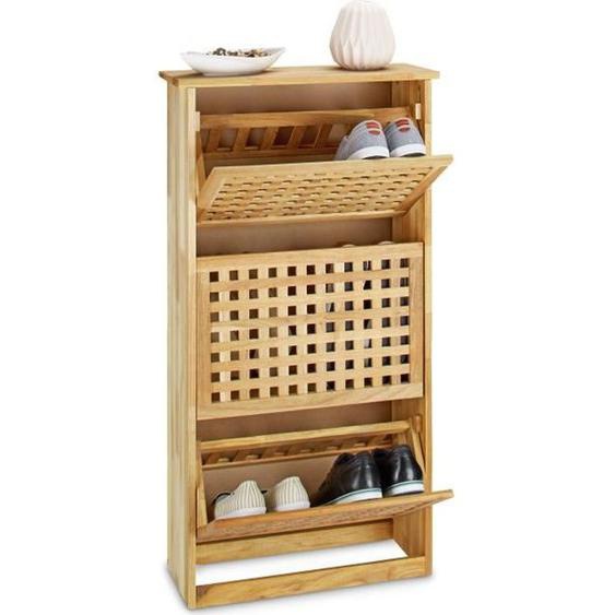 Relaxdays Meuble à chaussures, en bois de noyer, H x L x P: 104,3 x 55 x 20,2 cm, étagère, couloir ou entrée, nature