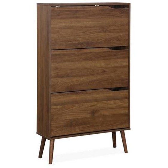Meuble à chaussures scandinave décor noyer 3 portes abattantes capacité 18 paires de chaussures