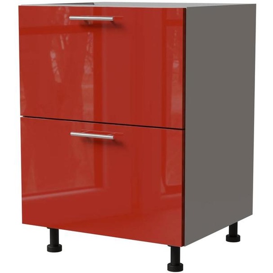 Meuble à tiroirs BRERRA 60 cm HETTICH, tiroirs à extension totale, couleur au choix BR-D2A/60/1A, RAL 3002 rouge carmin brillant, gris