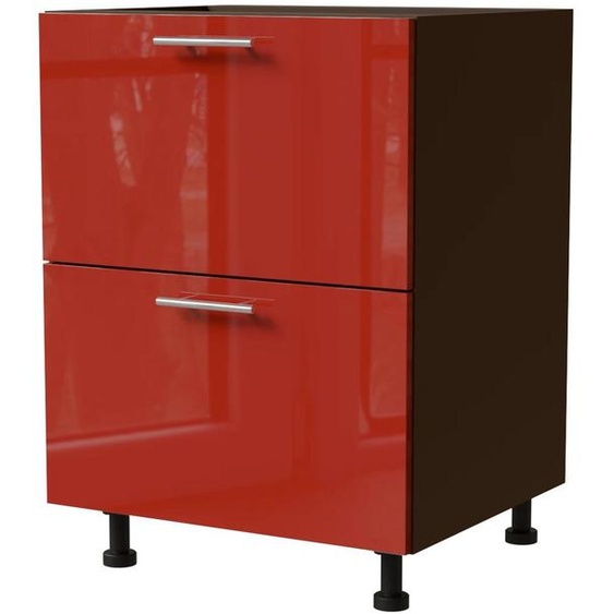 Meuble à tiroirs BRERRA 60 cm HETTICH, tiroirs à extension totale, couleur au choix BR-D2A/60/1A, RAL 3002 rouge carmin brillant, lave