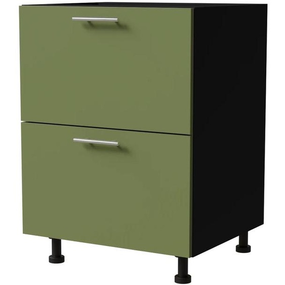 Meuble à tiroirs BRERRA 60 cm HETTICH, tiroirs à extension totale, couleur au choix BR-D2A/60/1A, RAL 6025 vert fougère mat, noir
