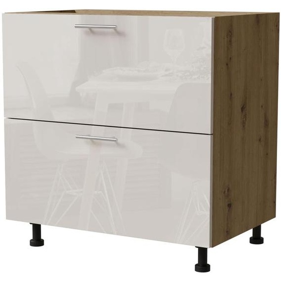 Meuble à tiroirs BRERRA 80 x 82 cm, laqué. Finitions au choix : BR-D2 - 80, RAL 9001 crème brillant, chêne Artisan, REJS Comfort Box (tiroirs à sortie totale)
