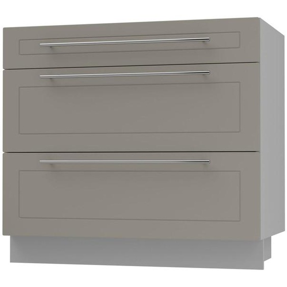 Meuble à tiroirs KVANTUM, coulisse partielle 90 cm, couleur du corps et de la façade au choix (Q-D3M/90), beige mat, gris