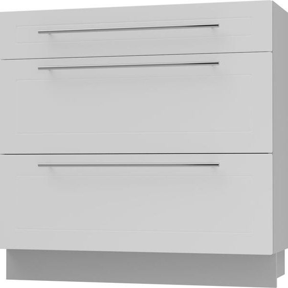 Meuble à tiroirs KVANTUM, coulisse partielle 90 cm, couleur du corps et de la façade au choix (Q-D3M/90), blanc mat, gris
