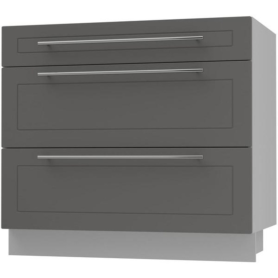 Meuble à tiroirs KVANTUM, coulisse partielle 90 cm, couleur du corps et de la façade au choix (Q-D3M/90), graphite mat, gris