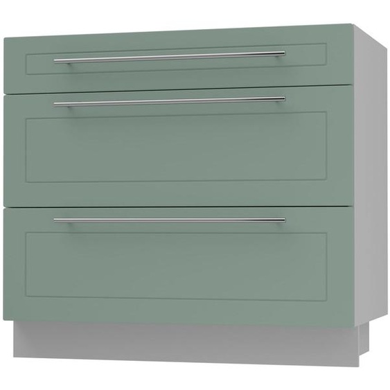 Meuble à tiroirs KVANTUM, coulisse partielle 90 cm, couleur du corps et de la façade au choix (Q-D3M/90), menthe mat, gris