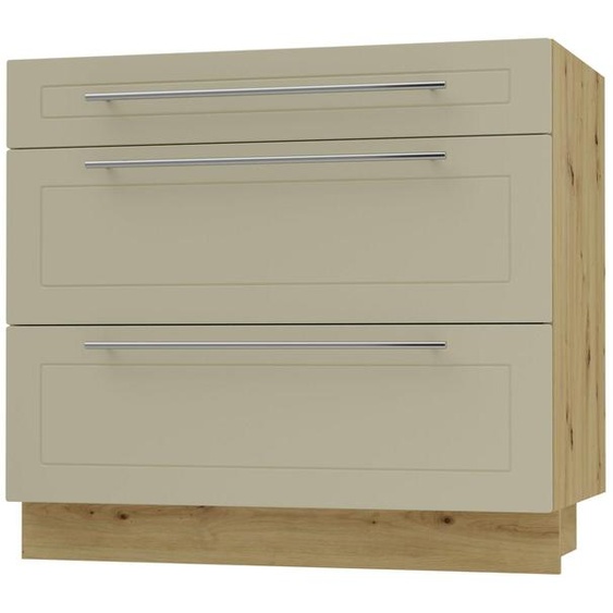 Meuble à tiroirs KVANTUM, coulisse partielle 90 cm, couleur du corps et de la façade au choix (Q-D3M/90), vanille mat, chêne artisan