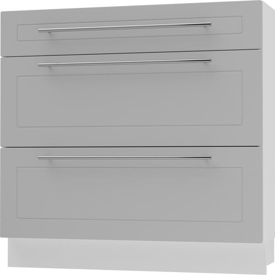 Meuble à tiroirs KVANTUM, tiroirs à sortie partielle 90 cm, couleur du corps et de la façade au choix (Q-D3M/90), gris poussière mat, blanc