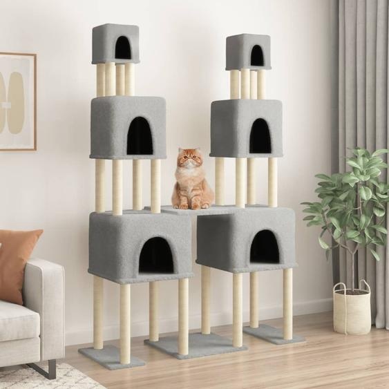 Meuble Arbre à chat avec colonnes à griffer en sisal Gris clair 199 cm - Arbres à chat 172080