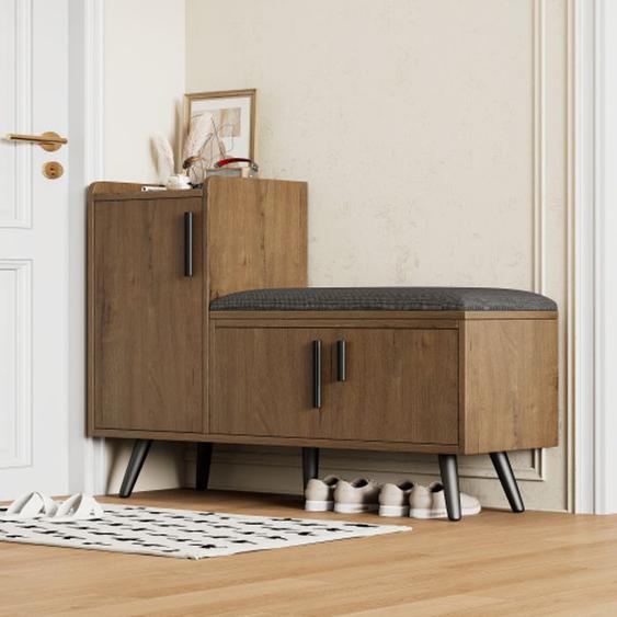 Meuble,banc,armoire à chaussures-Trois portes de rangement et le sièges rembourré-naturel, B100/T34/H69 cm -HAUSS SPOLE