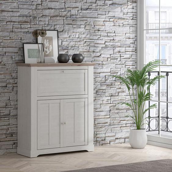 Meuble bar 115 cm 1 abattant 2 portes décor chêne blanchi - ANGELE Meubletmoi