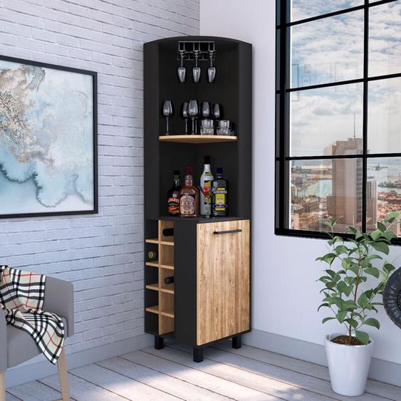 Meuble Bar dangle Kaia, 179.8 cm al x 44.95 cm an x 44.95 cm p , Noir / Miel