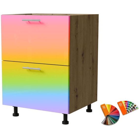 Meuble bas à tiroirs BRERRA 60 cm HETTICH, tiroirs à extension totale, couleur au choix BR-D2A/60/1A, couleur RAL au choix (K5 / K7), chêne Artisan
