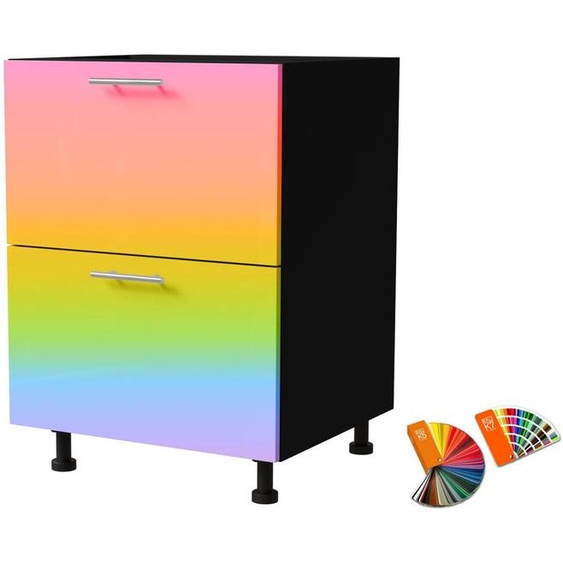 Meuble bas à tiroirs BRERRA 60 cm HETTICH, tiroirs à extension totale, couleur au choix BR-D2A/60/1A, couleur RAL au choix (K5 / K7), noir