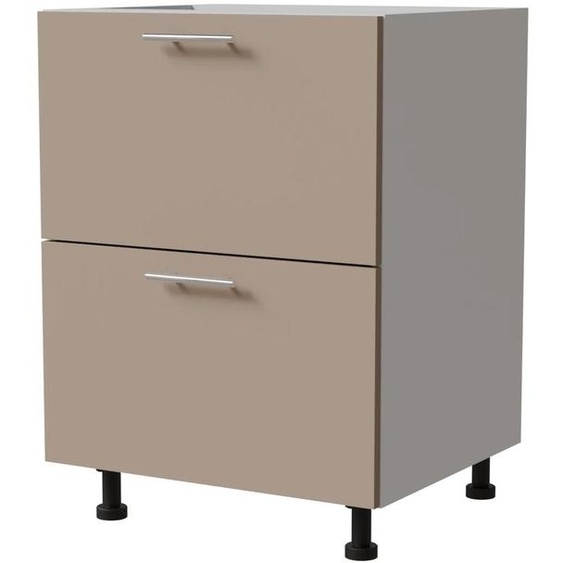 Meuble bas à tiroirs BRERRA 60 cm HETTICH, tiroirs à extension totale, couleur au choix BR-D2A/60/1A, RAL 1016 gris-beige mat, blanc
