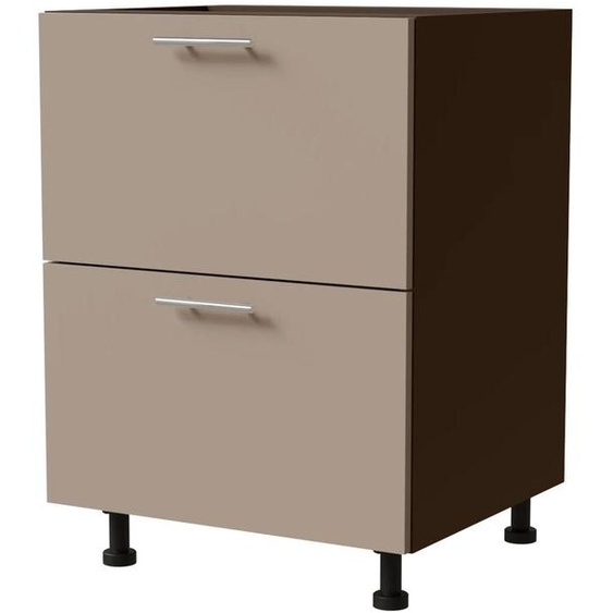 Meuble bas à tiroirs BRERRA 60 cm HETTICH, tiroirs à extension totale, couleur au choix BR-D2A/60/1A, RAL 1016 gris-beige mat, lava