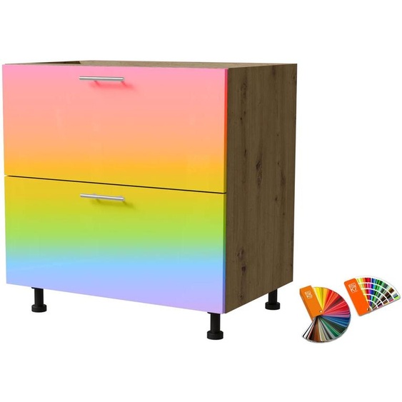 Meuble bas à tiroirs BRERRA 80 x 82 cm, laqué. Finition au choix : BR-D2 - 80, couleur RAL au choix (K5 / K7), chêne Artisan, HETTICH InnoTech Atira (tiroirs à sortie totale)