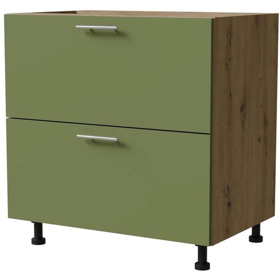 Meuble bas à tiroirs BRERRA 80 x 82 cm, laqué, finition au choix : BR-D2 - 80, RAL 6025 vert fougère mat, chêne Artisan, Blum Metabox (tiroir à sortie partielle)