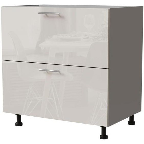 Meuble bas à tiroirs BRERRA 80 x 82 cm, laqué, finition au choix BR-D2 - 80, RAL 9001 crème brillant, gris, HETTICH InnoTech Atira (tiroirs à sortie totale)