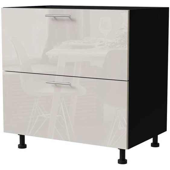 Meuble bas à tiroirs BRERRA 80 x 82 cm, laqué, finition au choix BR-D2 - 80, RAL 9001 crème brillant, noir, HETTICH InnoTech Atira (tiroirs à sortie totale)