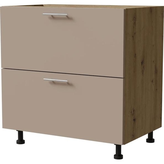 Meuble bas à tiroirs BRERRA 80 x 82 cm, laqué. Finitions au choix : BR-D2 - 80, RAL 1016 gris-beige mat, chêne Artisan, Blum Metabox (tiroir à sortie partielle)