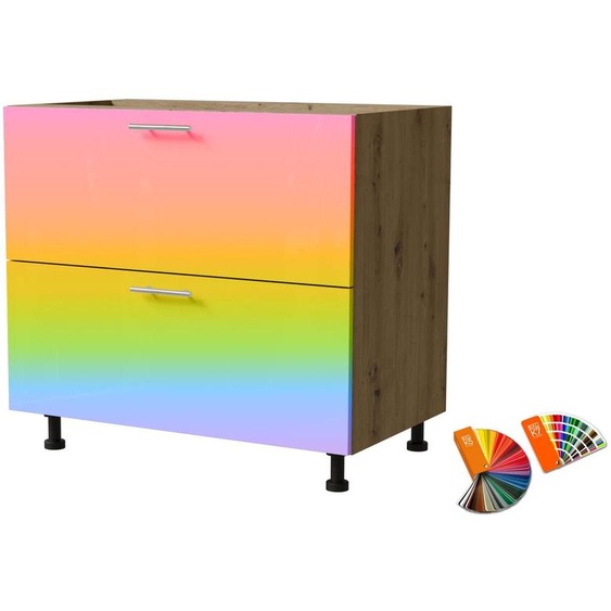 Meuble bas à tiroirs BRERRA 90 x 82 cm, laqué, finition au choix : BR-D2 - 90, couleur RAL au choix (K5 / K7), chêne Artisan, Blum Metabox (tiroir à sortie partielle)