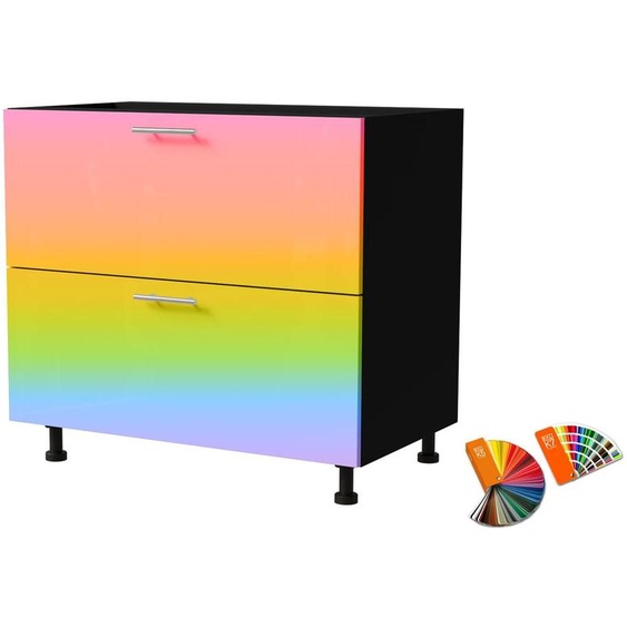 Meuble bas à tiroirs BRERRA 90 x 82 cm, laqué, finition au choix BR-D2 - 90, couleur RAL au choix (K5 / K7), noir, Blum Metabox (tiroir à sortie partielle)