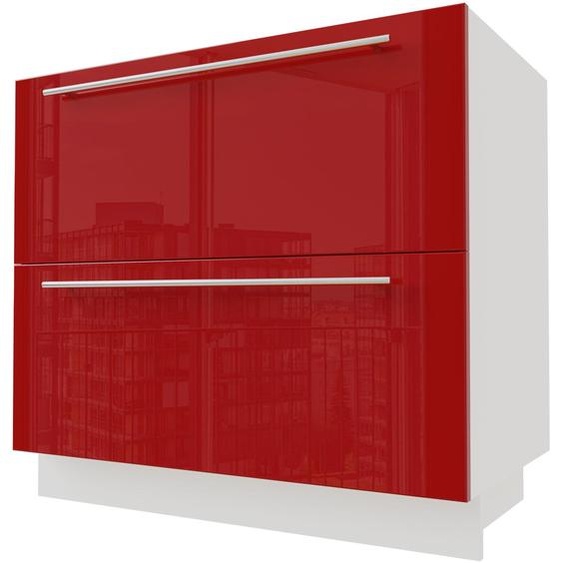 Meuble bas à tiroirs BRERRA 90 x 82 cm, laqué, finition au choix : BR-D2 - 90, RAL 3002 rouge carmin brillant, blanc, Blum Metabox (tiroir à sortie partielle)