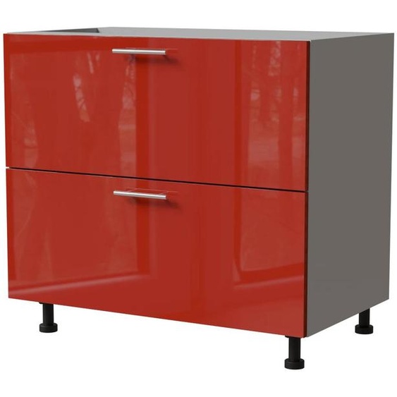 Meuble bas à tiroirs BRERRA 90 x 82 cm, laqué, finition au choix : BR-D2 - 90, RAL 3002 rouge carmin brillant, gris, HETTICH InnoTech Atira (tiroirs à sortie totale)